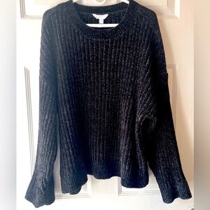 Time and Tru Black Ribbed Chenille Chunky Sweater XL 16 18 Oversized Polyester